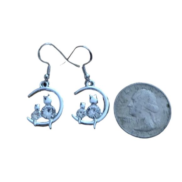Cat Rhinestone Kitty Hook Earrings - Picture 5 of 7